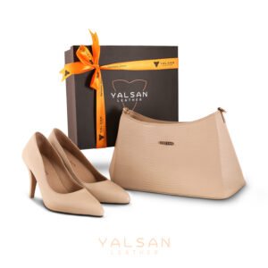 طقم حقيبة وأحذية نسائية من الجلد الطبيعي يلسان موديل أنديا كود 957-OPAL-GL